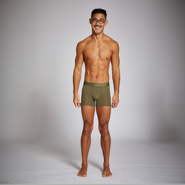 Man Wearing XS Boxer Brief in Moss Green