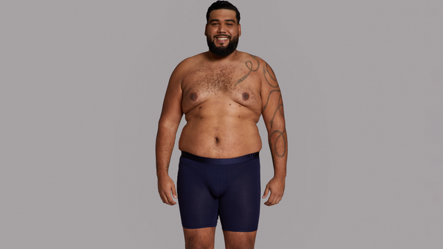 Man wearing XXL Alphx boxer brief in Maritime Navy