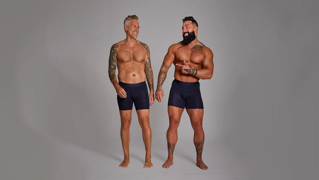 Two Men wearing ALPHX Black Boxer Briefs one in Modern Fit and one in Athletic Fit